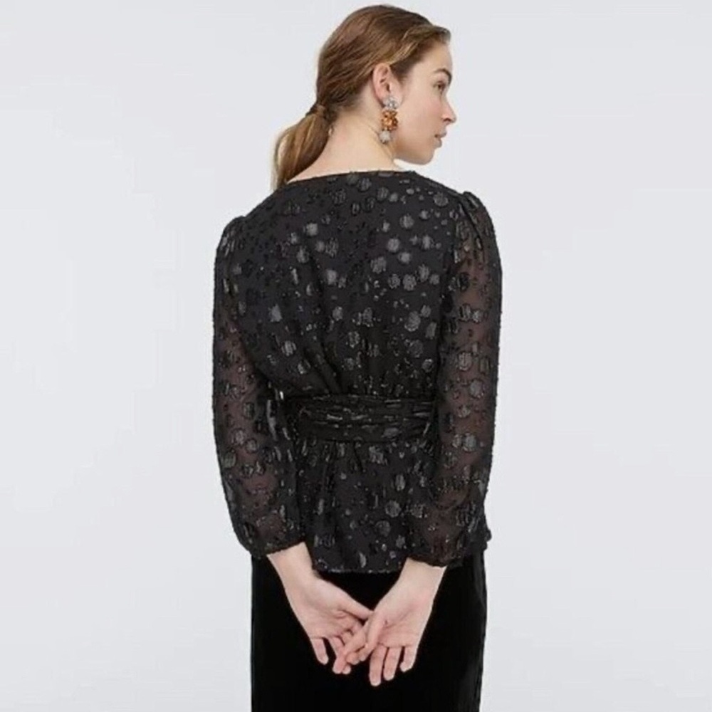 J. Crew Tie-waist V-neck top in black metallic dot jacquard M Casual Business - Picture 4 of 14